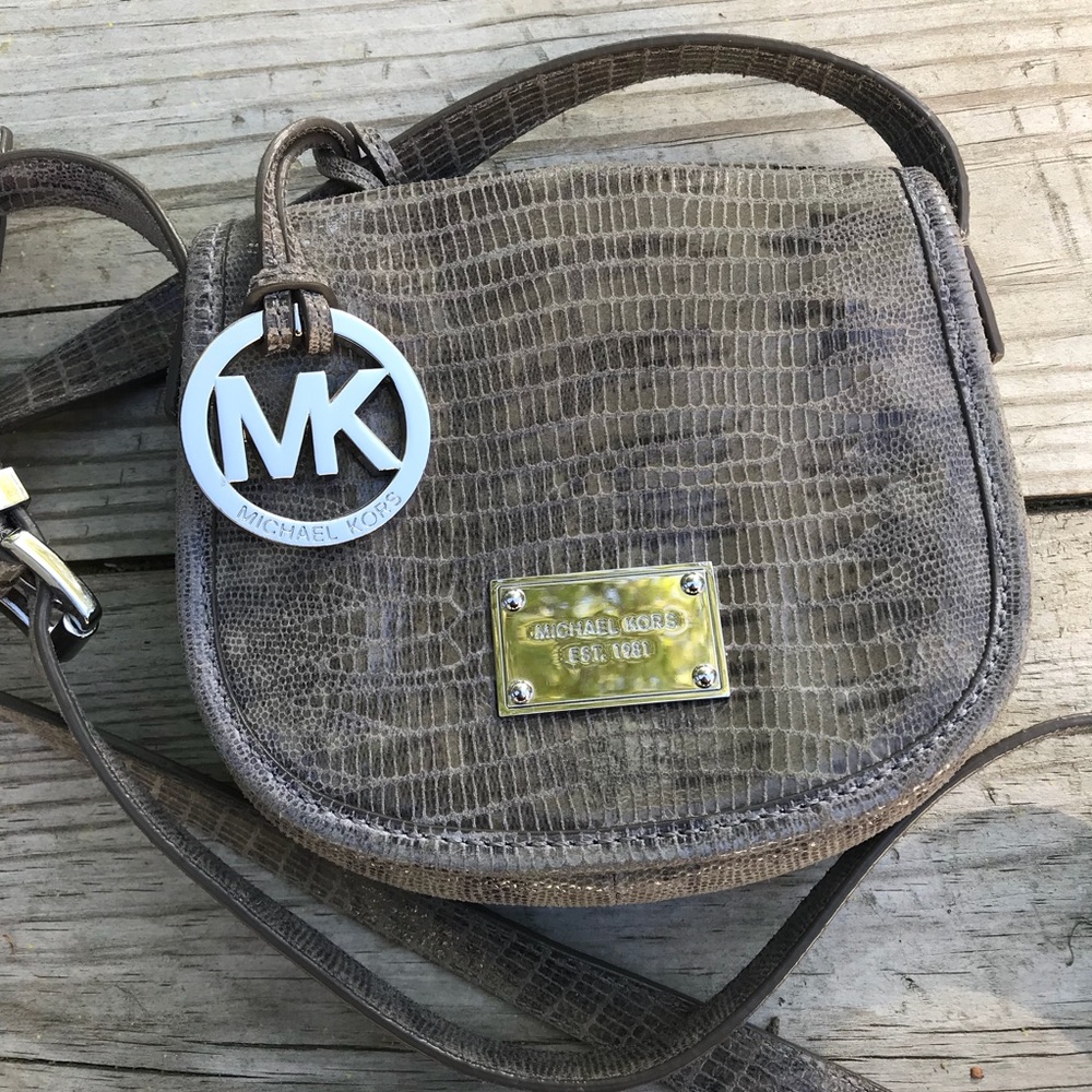 Michael Kors Small Crossbody Bag in Taupe Brown with Gold Hardware
